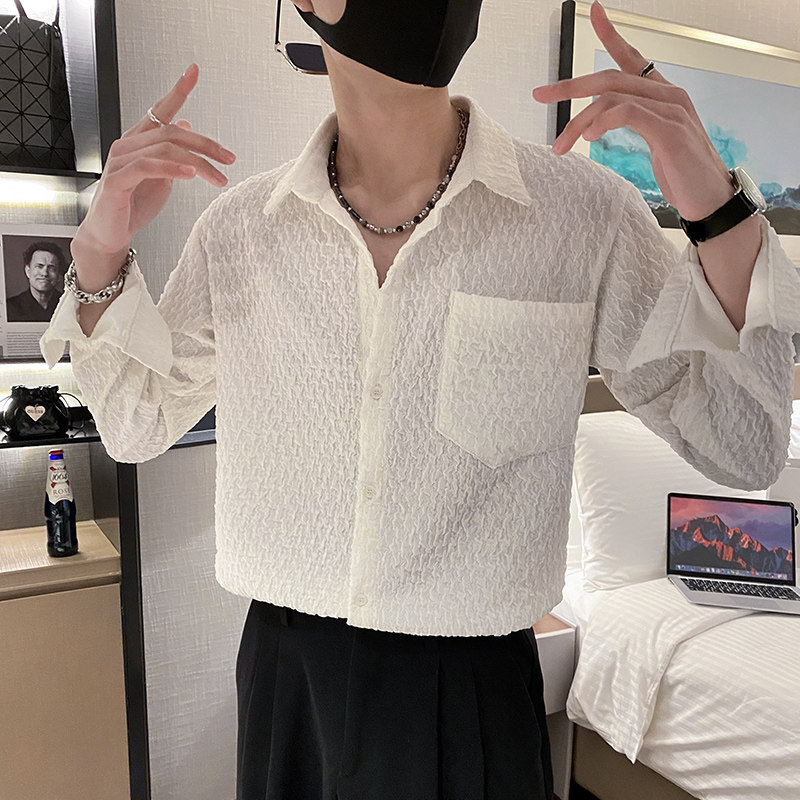 社会轻奢潮纯色高品质提花宽松蝙蝠袖衬衫潮牌B297-2311-P68控98,男装衬衫,电商B297