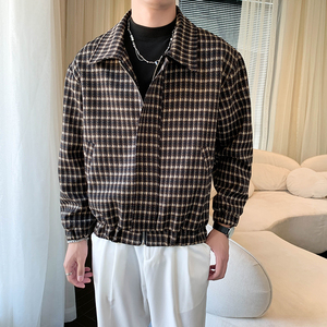 轻熟风春装纯色格子翻领休闲长袖夹克上衣B297-1806-P115控158图片