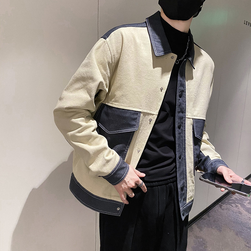 社会轻奢纯色牛仔拼接大口袋休闲夹克外套B297-206-P115控158,男装夹克,电商B297