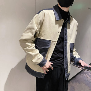 社會(huì)輕奢純色牛仔拼接大口袋休閑夾克B297-206-P115控158圖片