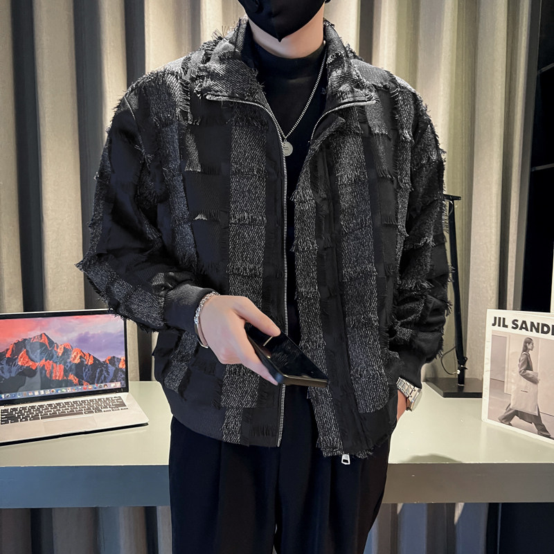 社会轻奢春秋格子乞丐服流苏痞帅夹克B297-7766-P115控158图片