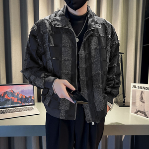 社会轻奢春秋格子乞丐服流苏痞帅夹克外套B297-7766-P115控158图片