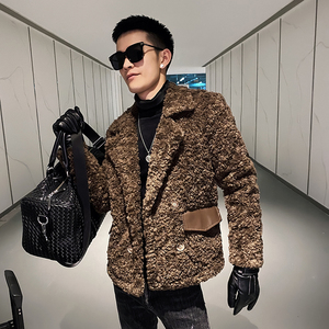社会风纯色皮毛一体麂皮西装领泰迪毛棉衣B297-2818-P155控208图片