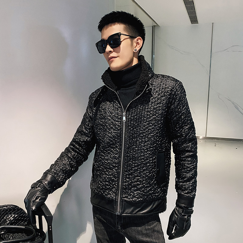 社会风纯色亮皮新工艺压花PU皮加绒衣B297-2816-P150控208图片