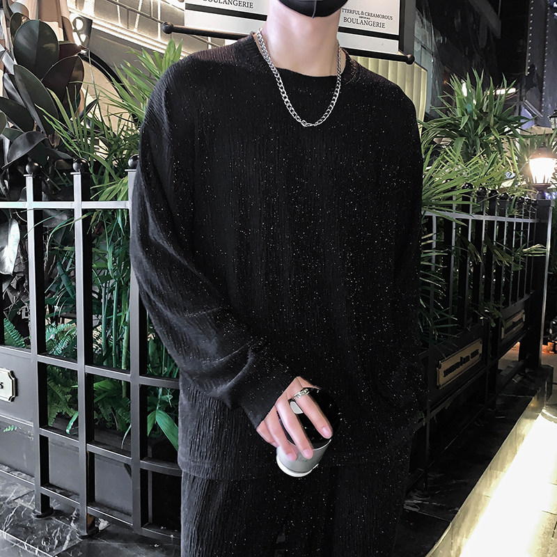 社会轻奢痞帅亮丝高弹肌理纹套头两件套装B297-290-P130控178,男装休闲套装,电商B297