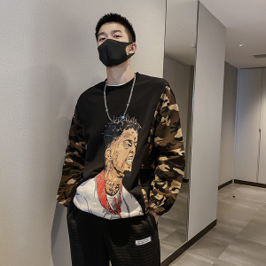 社会风欧美街头迷彩拼接宽松卫衣潮男B297-151-P78控108图片