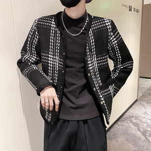 社会轻奢风纯色格子无领加厚纽扣衣B297-7758-P130控168,男装棉衣,电商B297