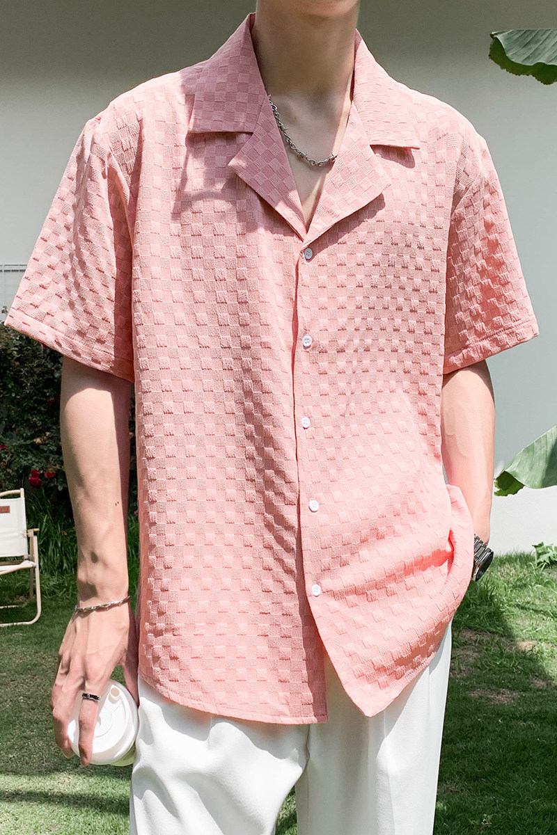 社会轻奢纯色棋盘格古巴领衬衫潮牌B297-2313-P55控88,男装衬衫,电商B297