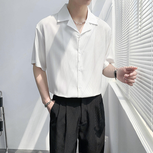 轻熟风宽松西装领纯色短袖休闲衬衫潮男B297-7730-P58控78图片