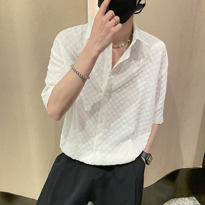 社会轻奢纯色宽松百搭短袖宽松衬衫B297-7772-P60控88图片