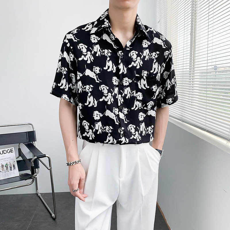 轻熟风休闲碎花夏季短袖宽松休闲花衬衫上衣B297-7783-P58控78,男装衬衫,电商B297
