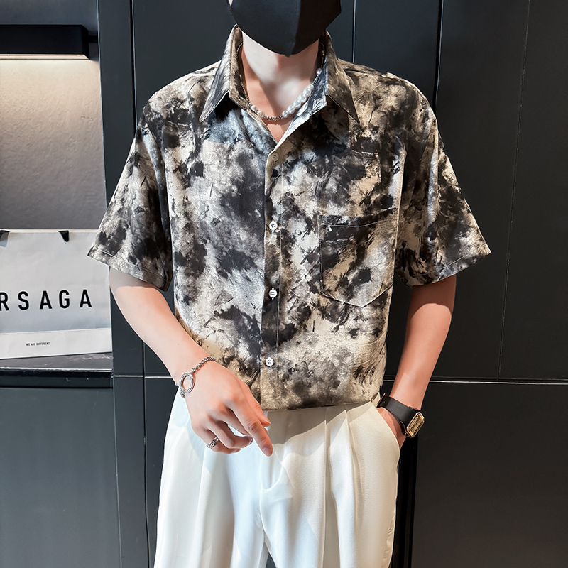 社会风现货潮牌设计感扎染夏威夷沙滩衬衫2B297-358-P45，男装衬衫，电商B297
