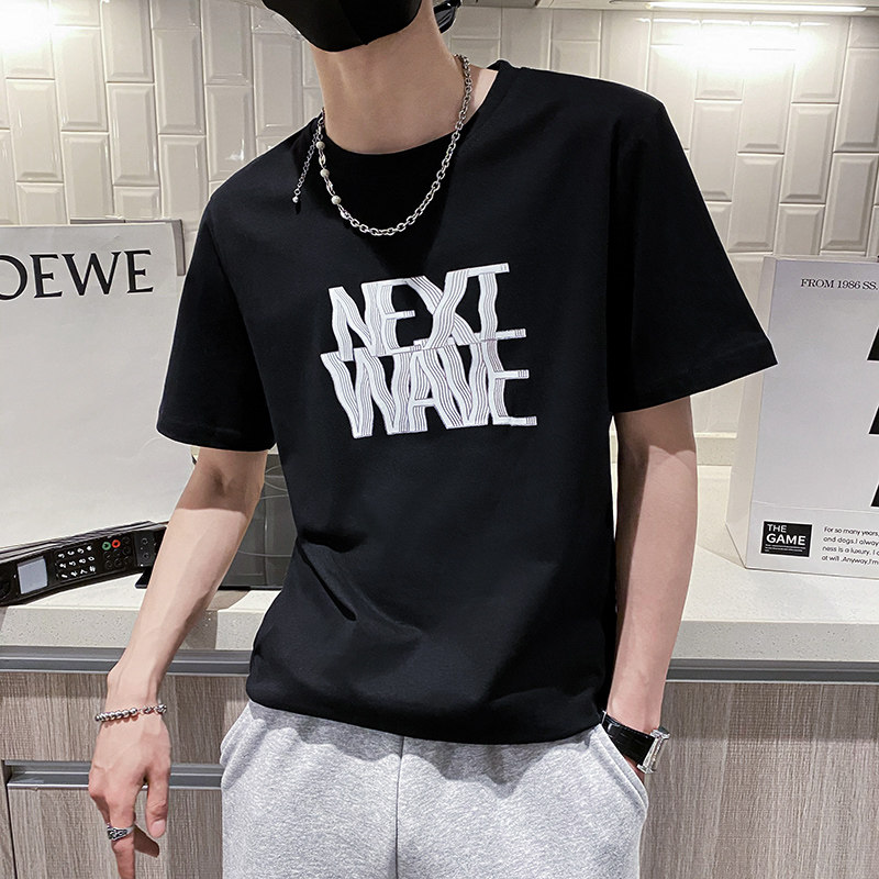 社会风纯色修身创意趣味字母印花休闲T恤B297-223-P35控58,男装T恤,电商B297
