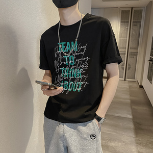 社会风纯色字母印花宽松T恤时尚B297-155-P35控58图片