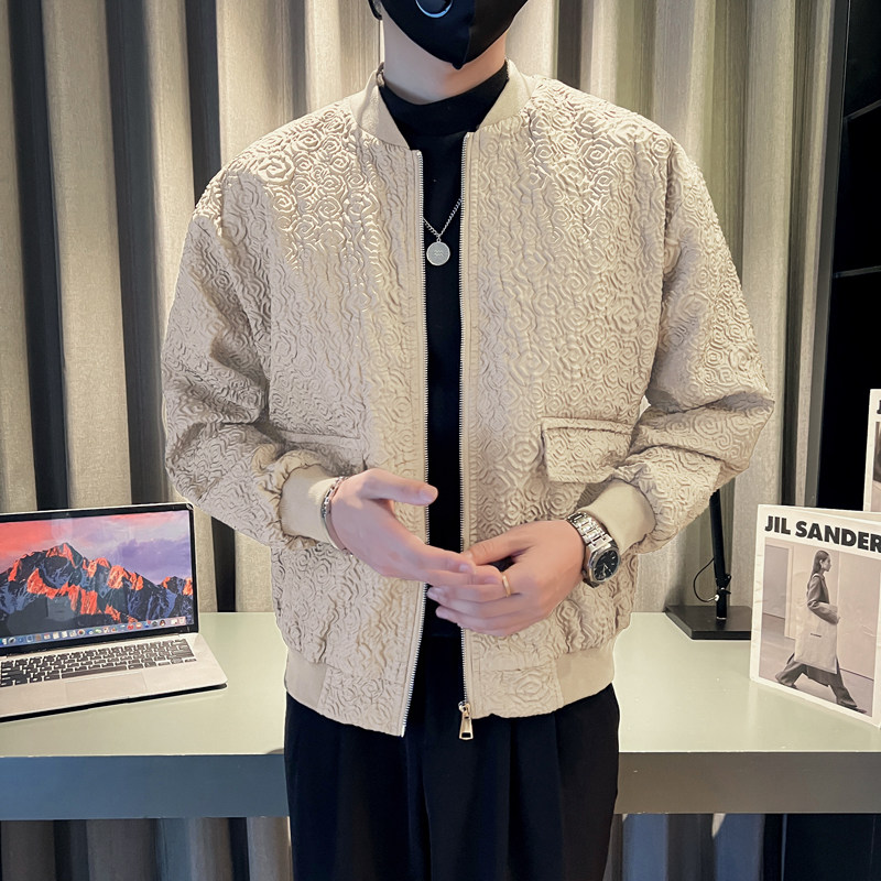 社会轻奢纯色立体花纹棒球领痞帅夹克外套B297-7738-P110控149,男装夹克,电商B297