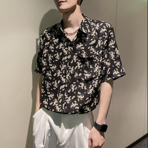 社会轻奢宽松休闲碎花夏季短袖花衬衫B297-7779-P58控78图片