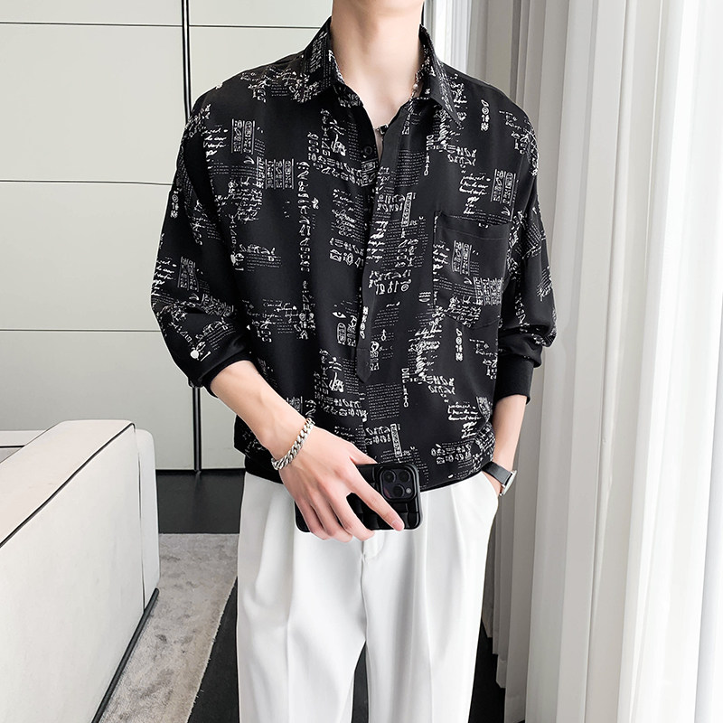 轻熟风宽松潮流男士痞帅碎花衬衫B297-2307-P60控88图片