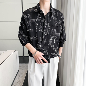 轻熟风宽松潮流男士痞帅碎花衬衫B297-2307-P60控88图片