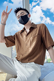 雅痞风青春纯色宽松短袖休闲尖领衬衫痞帅B297-7787-P58控78，男装衬衫，电商B297