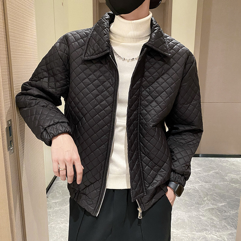 社会轻奢风纯色加厚直筒立领格子压花衣B297-7757-P130控168，男装棉衣，电商B297