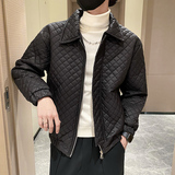 社会轻奢风纯色加厚直筒立领格子压花衣B297-7757-P130控168，男装棉衣，电商B297