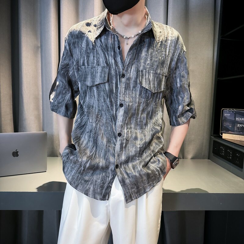 社会风扎染痞帅高级感防晒短袖衬衫3B297-1820-P58,男装衬衫,电商B297