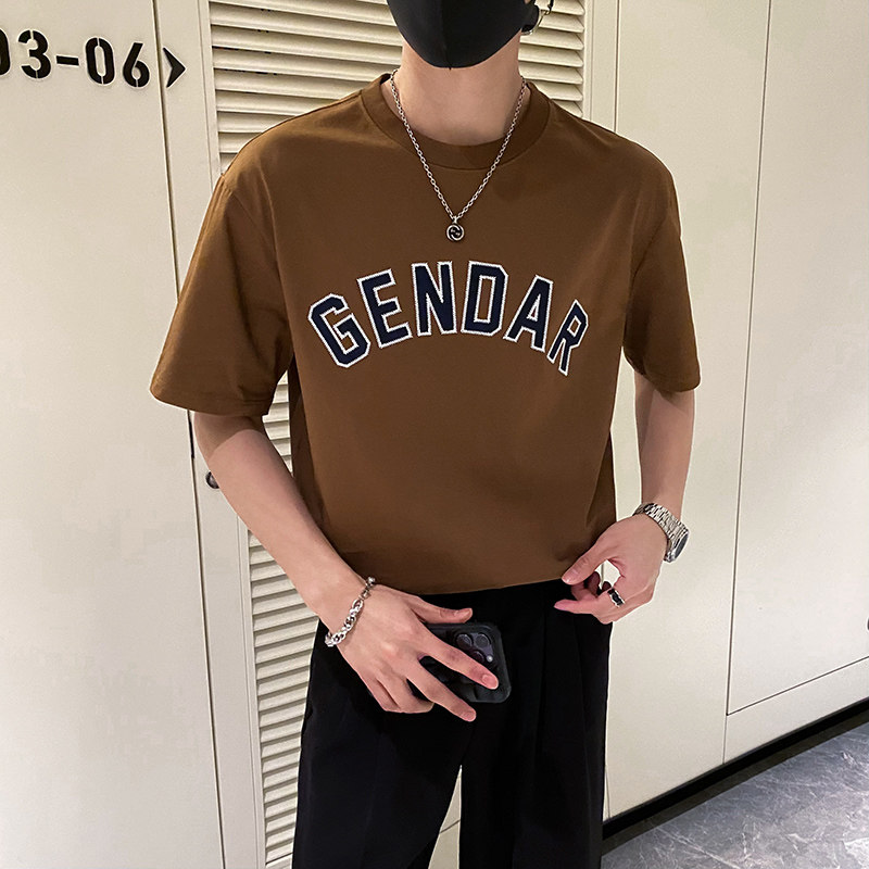 社会轻奢高品质纯色字母刺绣宽松T恤潮牌B297-238-P50控78,男装T恤,电商B297