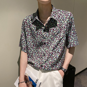 社会风宽松休闲碎花夏季短袖花衬衫上衣B297-7779-P58控78