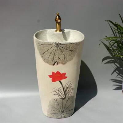 景德镇中式户外陶瓷洗手盆 庭院一体落地立柱盆式花园耐晒耐寒