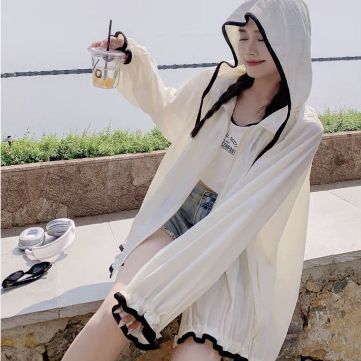 2026新款时尚连帽防晒衣女夏季长袖薄款外套韩版宽松透气防晒服女