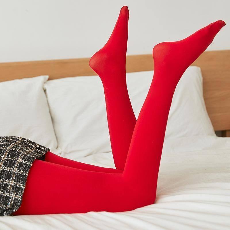 大红色打底裤女结婚新娘春秋薄款肥大码冬季加绒加厚本命年连裤袜