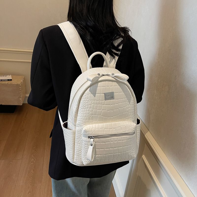 复古双肩包女2026新款简约女大学生上课书包PU大容量软皮旅行背包
