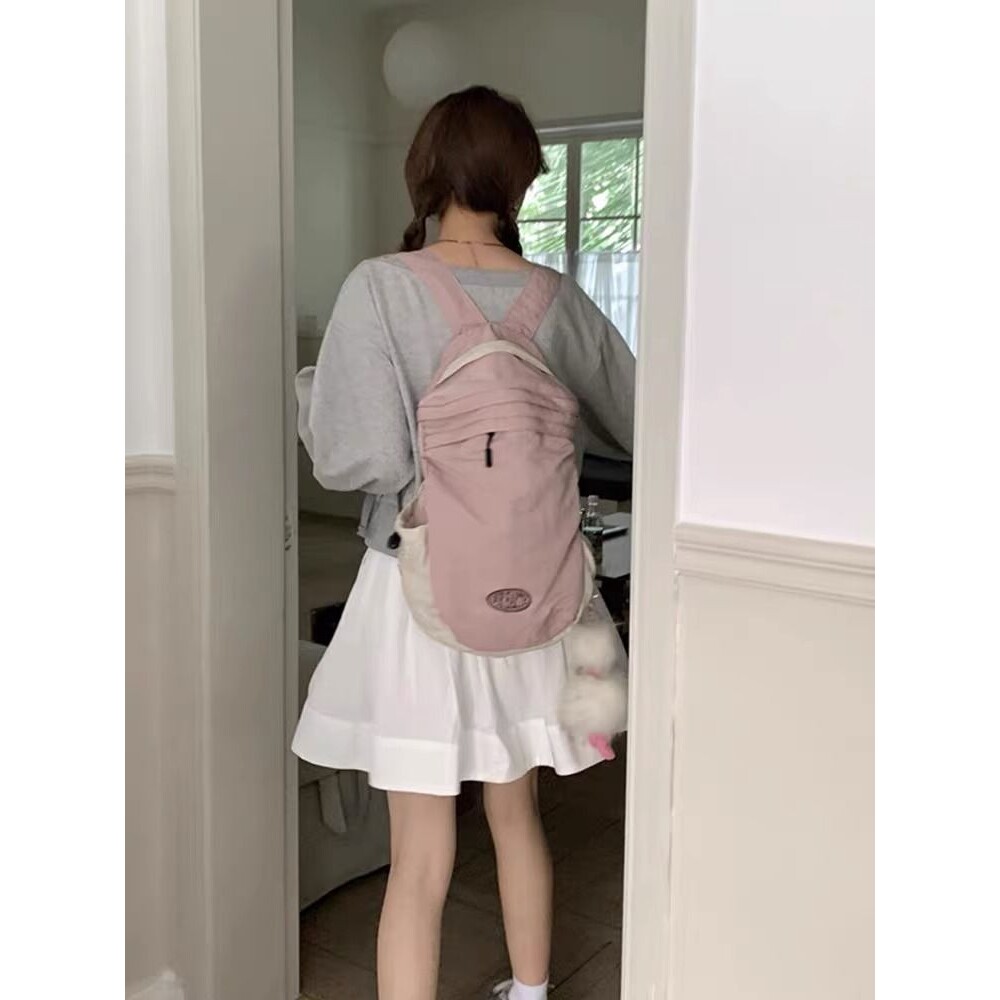肥肥自制包包女2023新款韩国ins小众夏季薄款拼色双肩包粉色背包