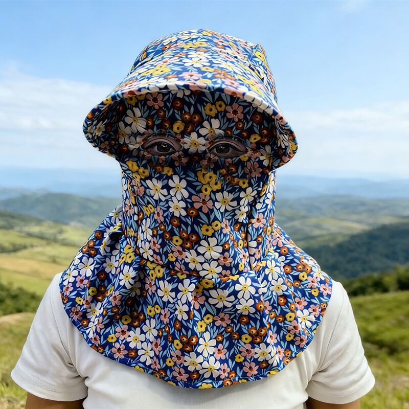 时尚防晒帽女款透气大沿大帽檐遮阳妈妈采茶帽子骑车面罩全脸护颈