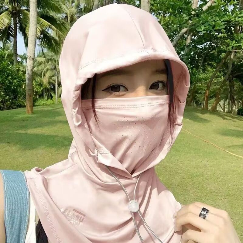 防晒面罩护颈遮阳帽透气夏季开车骑行围脖帽子一体面巾防尘帽子