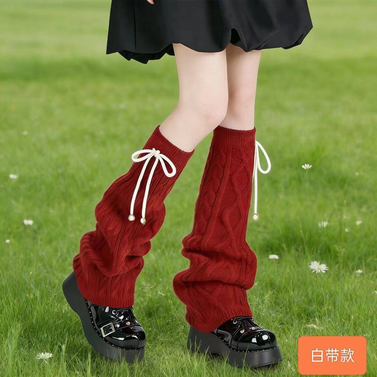 青春少女加厚保暖麻花袜套女个性绑带可爱针织显瘦腿氛喇叭堆堆袜