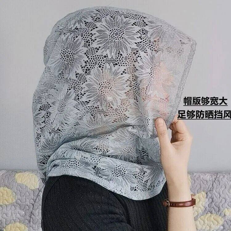 假领子女百搭护颈帽套头围脖连帽蕾丝帽颈椎保暖脖套遮阳防晒防风
