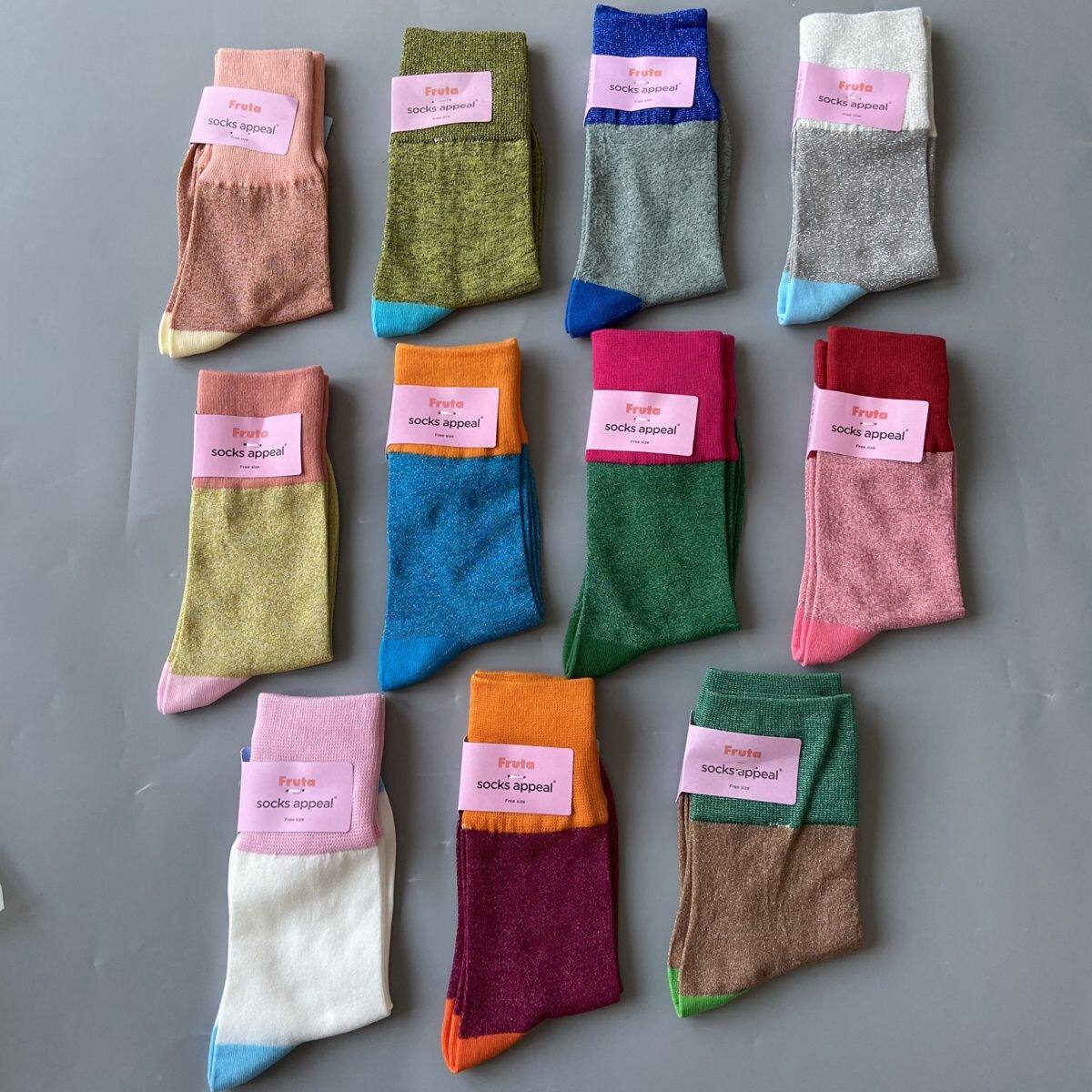 韩版小众撞色金银丝亮闪闪时尚百搭春秋款糖果色女袜潮流袜子