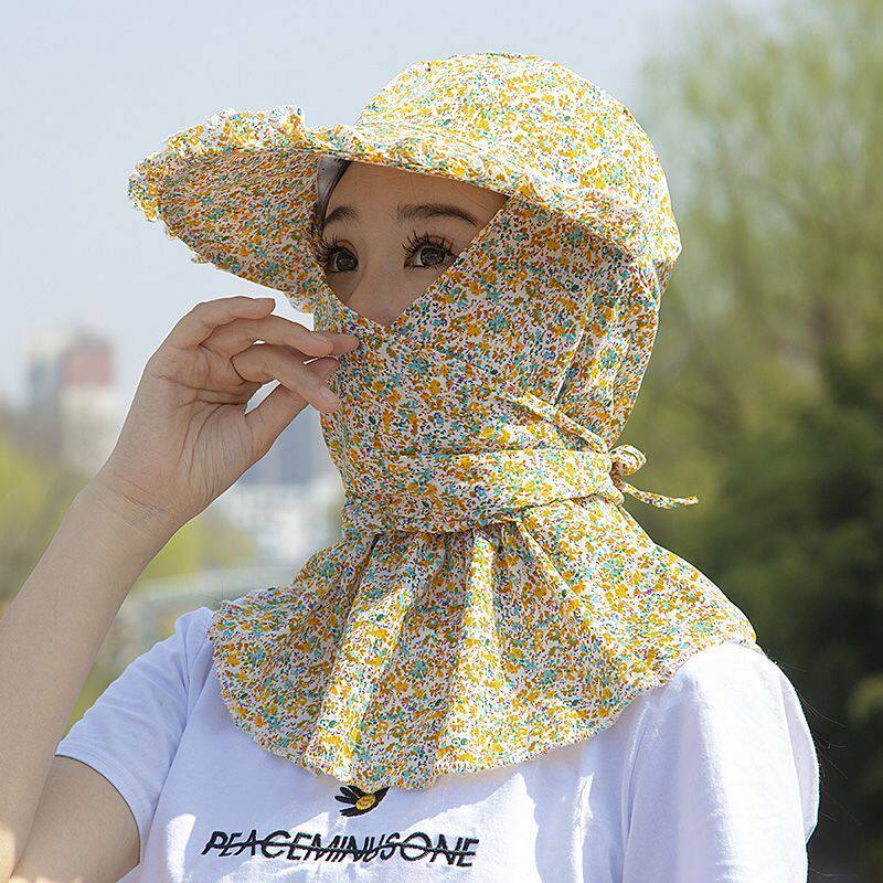 户外披肩防晒遮阳帽女防风尘护脸护颈防紫外线太阳帽轻薄透气帽子