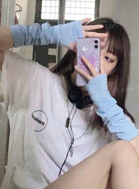 jk袖套辣妹防晒手袖冰袖女防紫外线搭配ins原宿风宽松冰丝手臂套