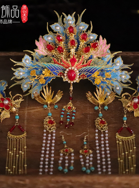 明制汉服头饰新款秀禾服新娘凤冠霞帔中式婚礼发冠汉婚配饰凤钗