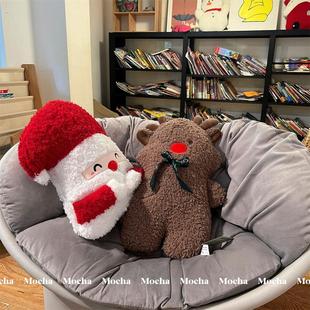 ins圣诞老人靠枕节日装 饰客厅沙发抱枕麋鹿公仔娃娃卧室靠垫礼物