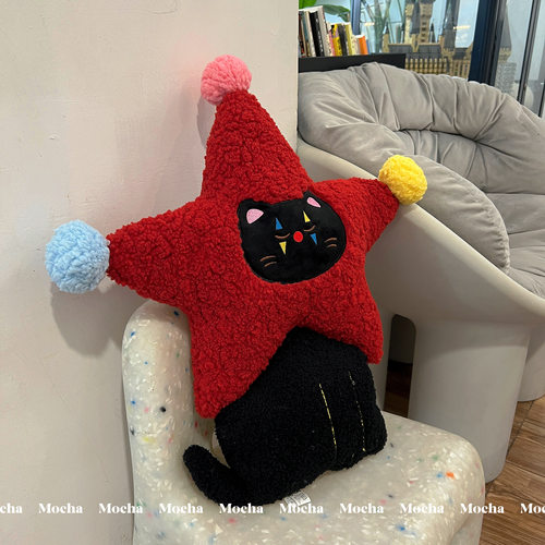 可爱小猫五角星毛绒抱枕靠垫