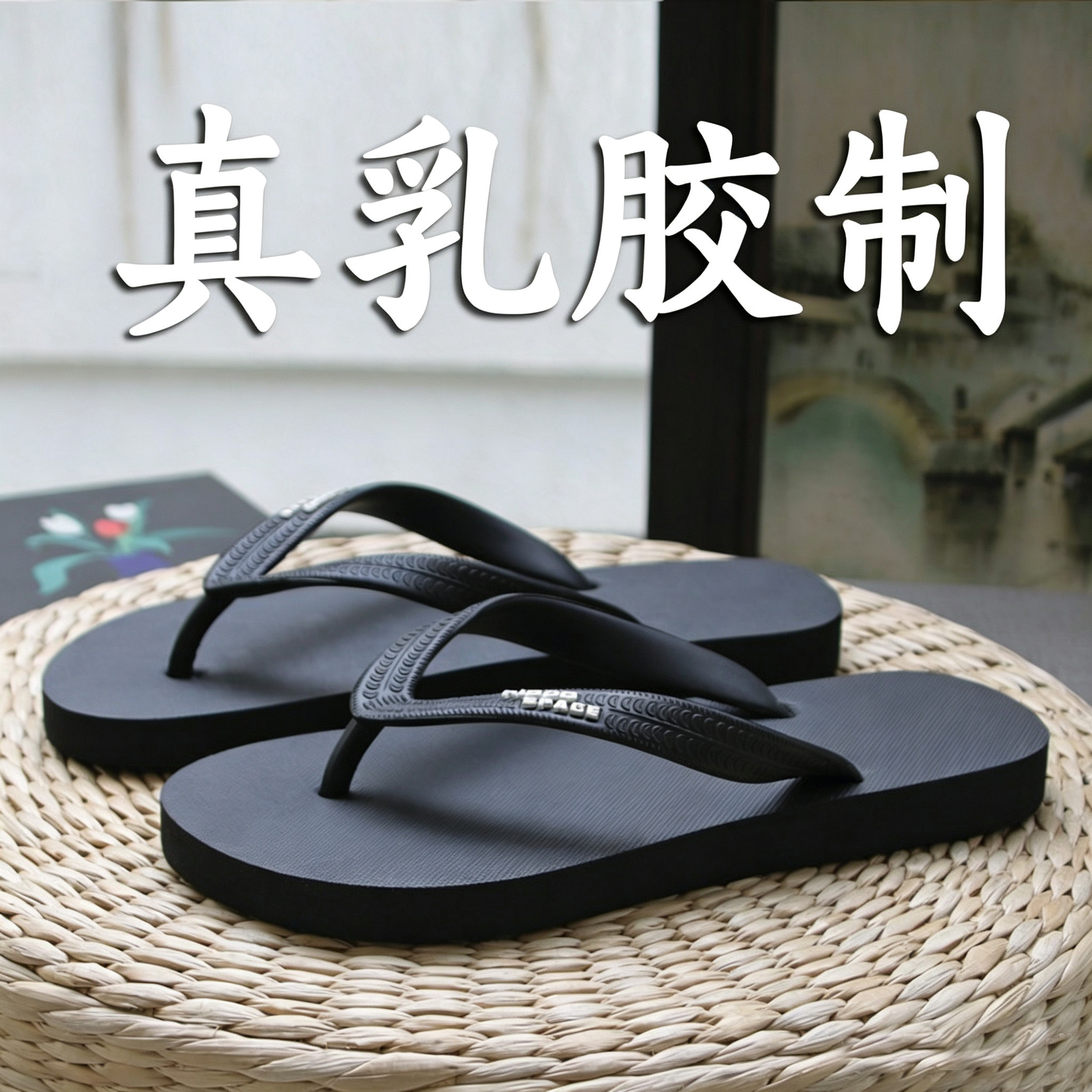 泰国拖鞋乳胶人字拖男舒适防滑休闲黑色新款夏季户外沙滩凉拖鞋