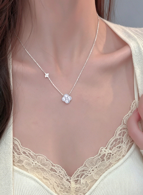 999纯银满钻四叶草项链女