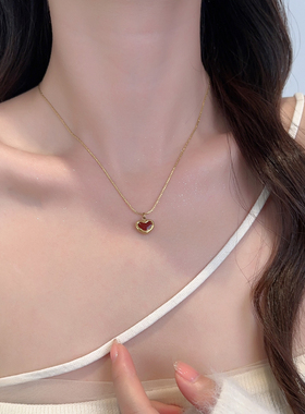 高级日常锁骨链红色爱心新款气质