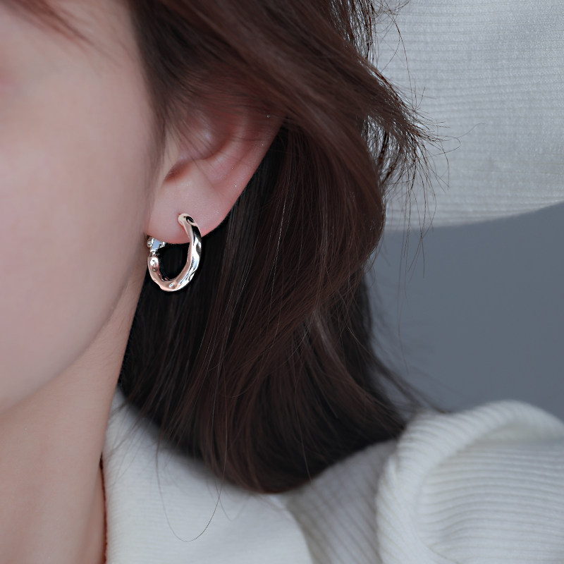 初影褶皱百搭925银针耳环