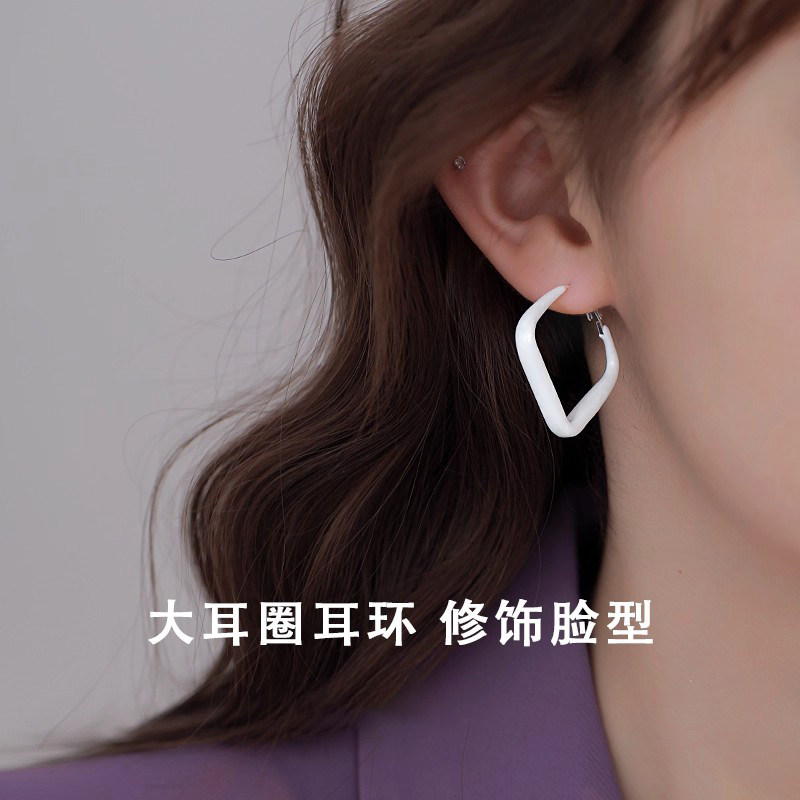 几何方形925银针高级耳环