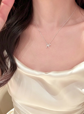 999纯银蝴蝶结项链女送闺蜜女友