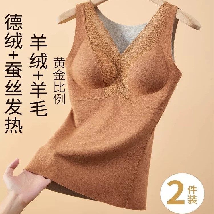 正品牌新款爆款2025秋冬保暖内衣女加绒加厚羊绒蚕丝自发热打底衫